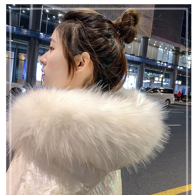 Long Padded Coat Women's Winter Loose White Bright Thickened Down Padded Coat