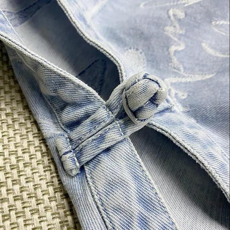 Retro Chinese Style Women's Denim Vest Sleeveless Spring and Summer Loose Casual Coat Irregular