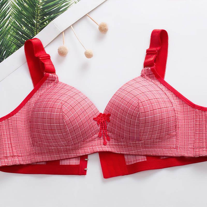 Plus Size Upper Support Adjustable Thin Section No Steel Ring Gathering Photosensitive Surface Cotton Fabric Soft and Comfortable Breathable Bra