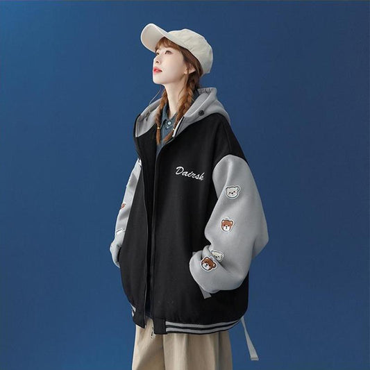 Hooded Jacket Women's Spring and Autumn Short Baseball Uniform Tide High Street Jacket Korean Version Loose Sweet Autumn Winter Spring Top