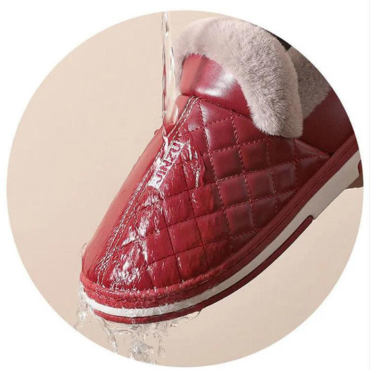 Women Winter Cotton Shoes Unisex Home Slippers Leather Waterproof Non Slip Slippers Plush Warm Indoor