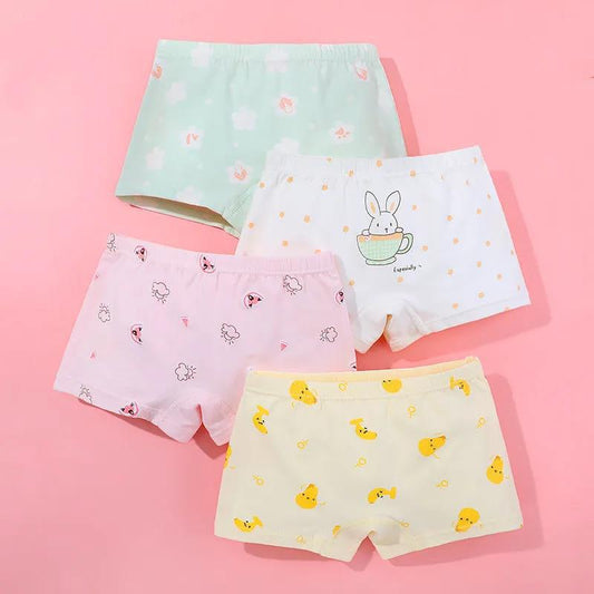 3-12 Yrs Children Girls Cotton Underwear Panty Boxer Baby Kids Lovely Cute Underpants 4pcs/lot