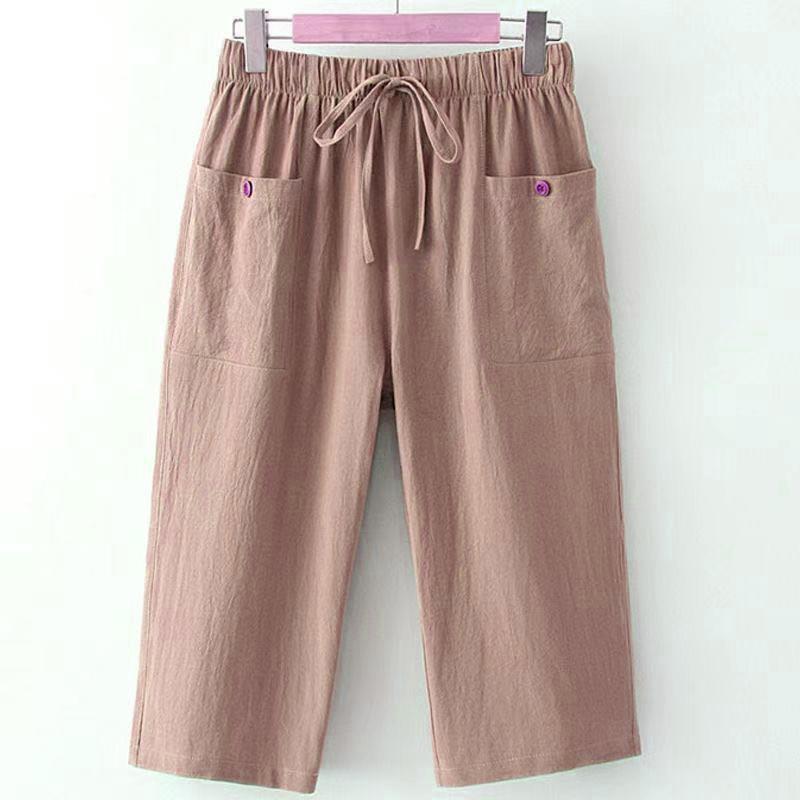 Straight Pants Wide Leg Summer Casual Women Loose Cool Comfortable Elastic Waist Big Pocket Cropped Trousers