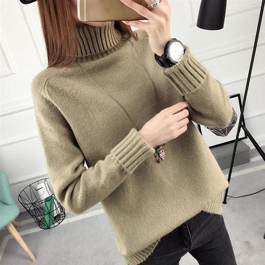 Autumn and Winter Women's Sweaters Female Students Short High-necked Loose Korean Version of Wild Long-sleeved Bottoming Shirt