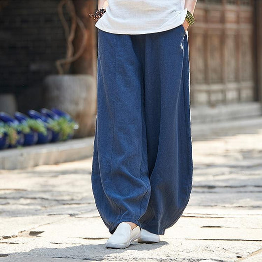 Linen Cotton Pants Linen Long Pants Wide Leg Pants Full Length Harem Pants Loose Maxi Trousers Fall Spring Long Plus Size Pants