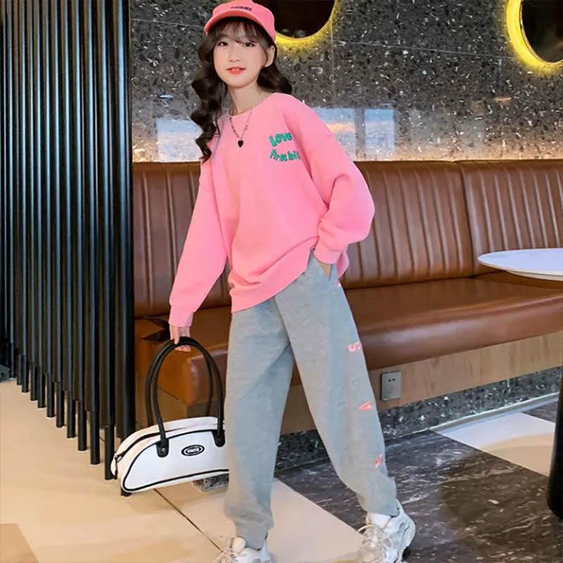 Pullover Round Neck Sweater Casual Loose Sports Pants Soft and Comfortable Skin-Friendly Breathable Simple Girls Spring and Autumn Suit