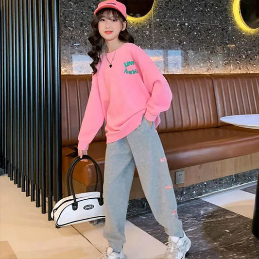 Pullover Round Neck Sweater Casual Loose Sports Pants Soft and Comfortable Skin-Friendly Breathable Simple Girls Spring and Autumn Suit