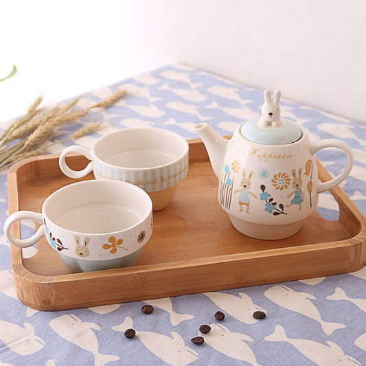 Japanese Cartoon Sugar Rabbit One Pot and Two Cups Ceramic Tea Set Set Afternoon Tea Flower Teapot Fruit Tea with Filter