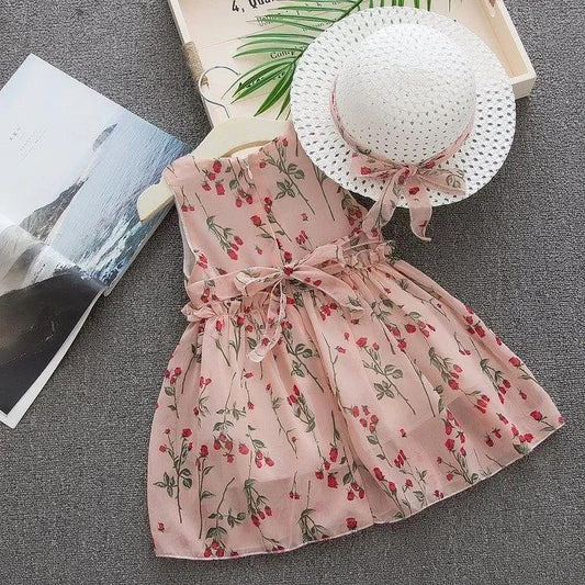 Girls' Dress In Summer, Girl 1-2-4-6 Year Old Girl Girl Summer Chiffon Dress To Send Hat