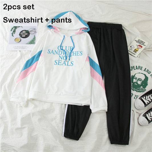 Set Large Size Spring Autumn Women's 2pcs Set Wild Long-sleeved Casual Sweatshirt