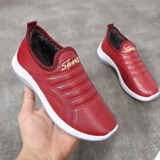 Cotton Shoes Women Winter Plus Suede Leather Waterproof Non-slip Leather Shoes Rubber Sole Pedal Warm Cotton Boots