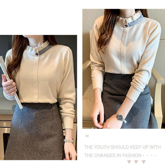 Autumn and Winter Pullover Loose-fitting Outer Wear Fashionable Bottoming Shirt Long-sleeved Knitted Female Top