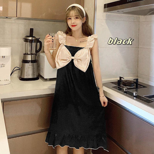 Female Summer Vintage Super Fairy Big Bow Nightdress Elegant Slim Sleeveless Sweet Sleeping Dress