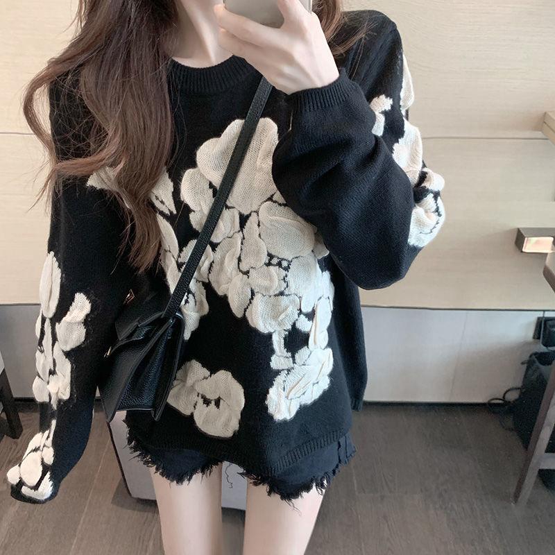 Sweater Women Loose Fashion Knit Sweater Long-sleeved Autumn Winter All-match Casual Pullover Top Women Outer Wear