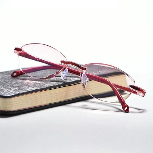Women's Ultra-light Frameless Reading Glasses Anti-blue Light Diamond Cut Edge Ultra-clear Magnifer Glasses High Elasticity