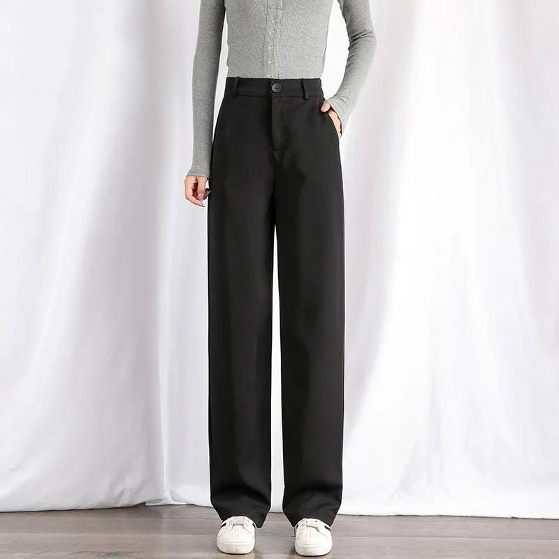 Women's Spring and Autumn Thin Casual Straight-leg Pants High Waist Loose Suit Pants Solid Classic Basic All Match Bottoms
