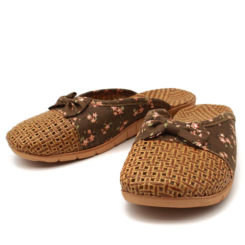Summer Women Baotou Rattan Grass Woven Flat Slippers Floral Bow Linen Women Sandals Indoor Shoes