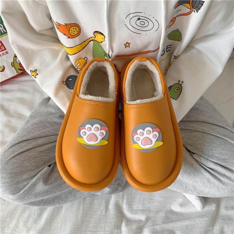 Cotton Slippers Female Winter Cat Paw Cute Couple Cartoon Thickened Warmth Non-slip Indoor Household Bag Heel Flat Shoes