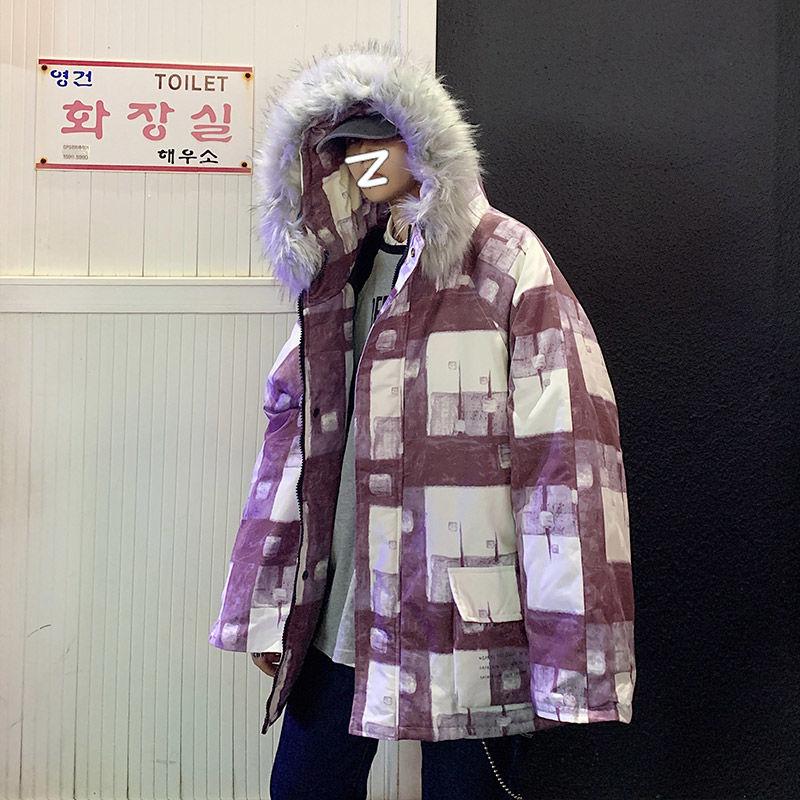 Cotton Clothes Men's Korean Style Trendy Personality Cotton-padded Clothes Winter Warmth Student Tooling Hooded Big Fur Collar Thick Coat