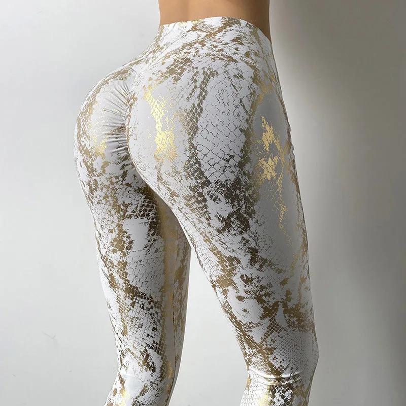 Peach Snake Skin Pattern Fitness Pants Yoga Pants High Waist Buttocks Quick-drying Sports Pants High Leggings Outer Wear Yoga Bodybuilding Trousers