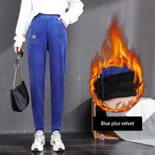 Plus Velvet Thick Gold Velvet Sports Pants Women's Autumn and Winter Warm Harem Pants Loose Casual Pants Guard Pants Long Pants