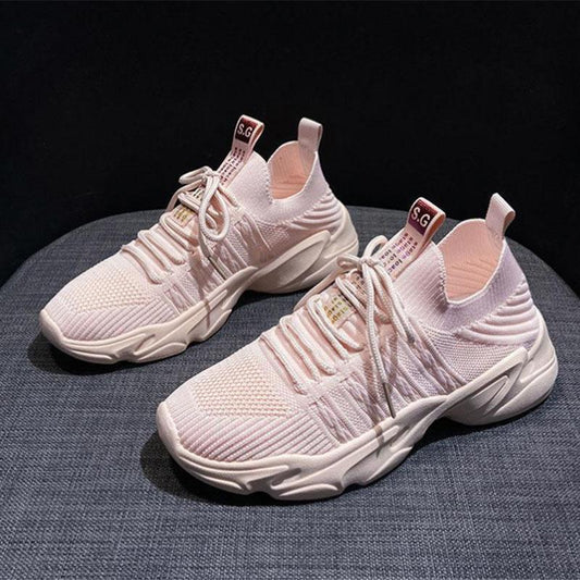 Running Shoes Flying Weaving Spring Ins Tide Casual All-match Solid Color Sneakers Fashion Student Shoes Lace-up Sneakers