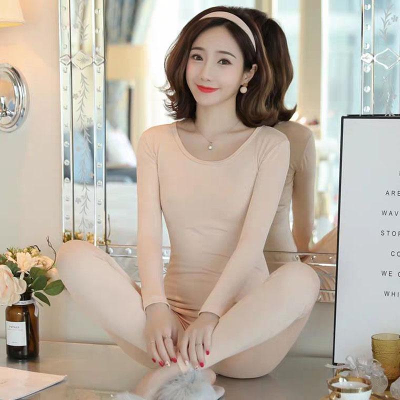 Winter Thermal Women's Underwear, Body Sculpting All-match Bottoming Shirt Sexy Bottoming Round Neck Low-neck Thin Suit