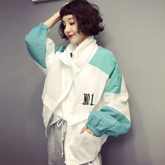 Loose All-match Sunscreen Sports Jacket Baseball Jacket Short Color-blocking Ultra-thin Breathable Jacket Women