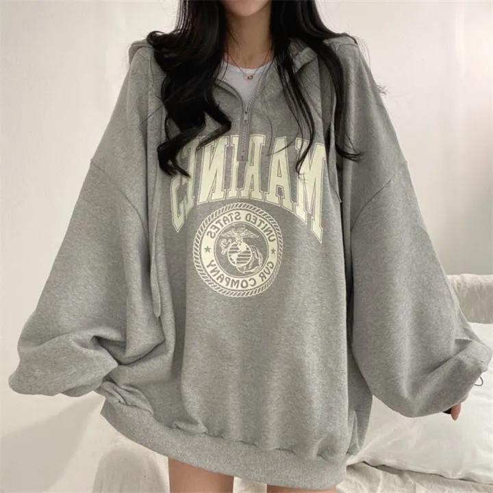 Women's Hooded Sweater Zipper Cardigan Jacket Spring and Autumn Thin Section Loose Bf Lazy Wind Large Size Long-sleeved Pullover Sweatshirts