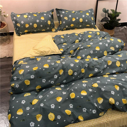 Ins Cartoon Fresh Four-piece Cute Girl Heart Dormitory Quilt Cover Sheet Three-piece Bedding