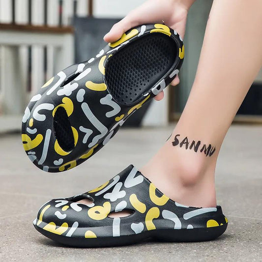 Couple's Household Soft Sole Non-slip Large Size Printing Slippers Men's and Women's Spring Summer Soft Beach Slippers