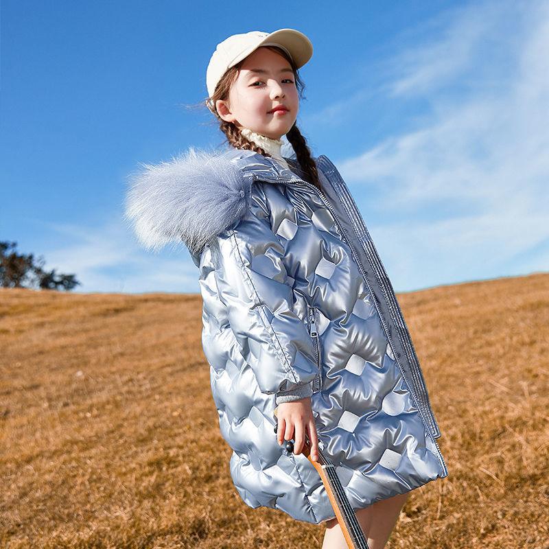Girls' Warm and Windproof Down Padded Jacket Mid-length Girls Plus Velvet Thickened Children's Clothing