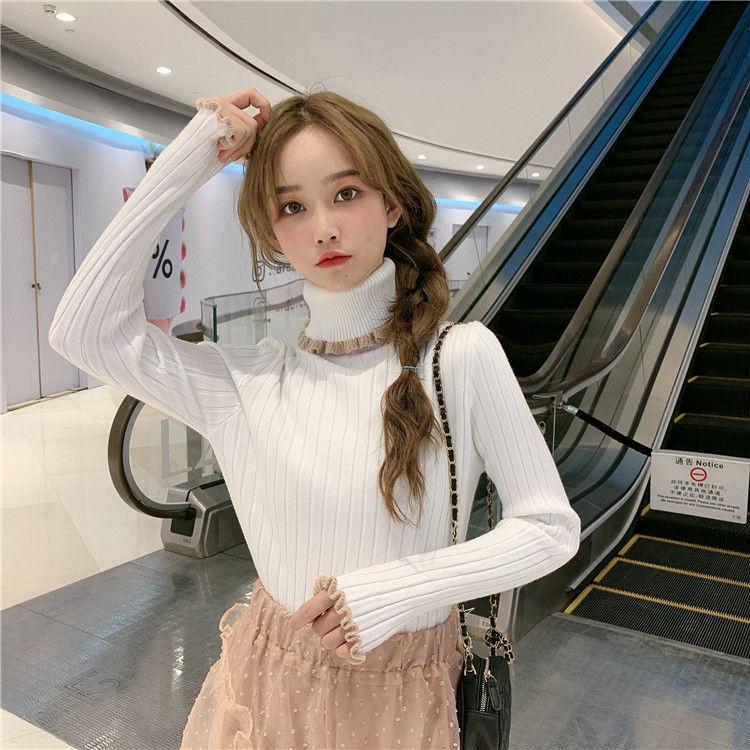 Pofulove women's autumn and winter wear thick warm long-sleeved sweaters color-blocking turtleneck