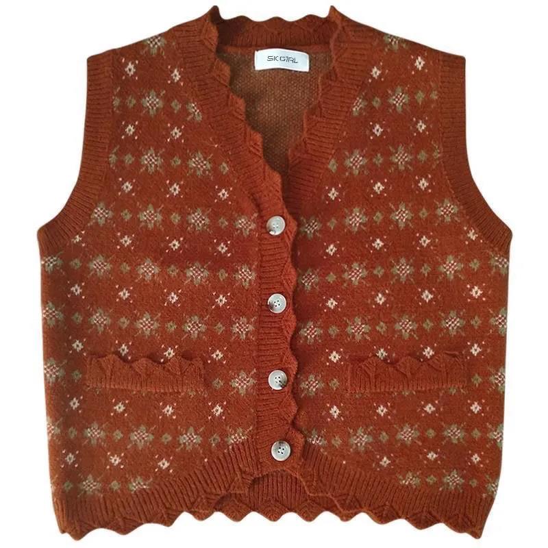 French Retro V-neck Folded Sweater Vest Vest Cardigan Jacket Women Loose Outer Wear Knitted Waistcoat Thin Sleeveless Sweater