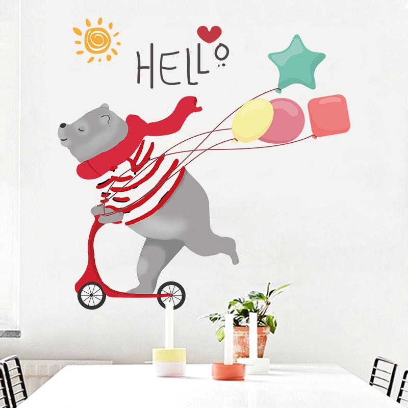 Cartoon skateboard bear children's room kindergarten wall stickers removable PVC wall stickers