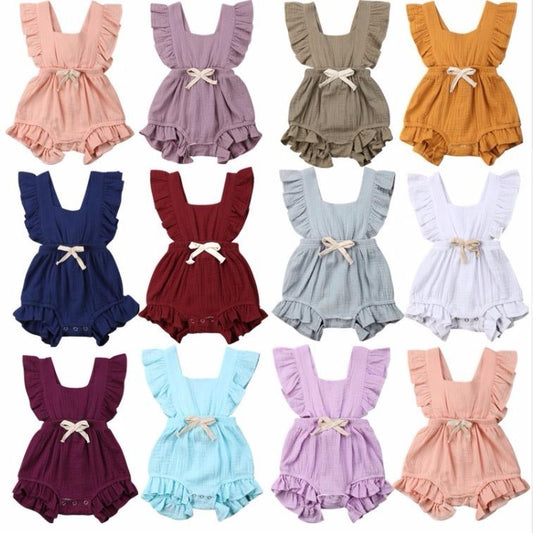 Baby Girls Clothes Kids Girls Sleeveless Ruffle Button Romper jumpsuit Set Infant Toddler Newborn Outfits Set
