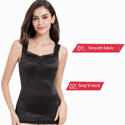 Women's Warm Vest Thickened Plus Velvet Body Sculpting Chest Support Autumn and Winter Cotton Thermal Underwear Tight-fitting Bottoming Shirt Vest Top
