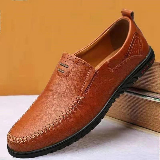 Spring Breathable Men's Leather Shoes Casual All-match Slip-on Flat Shoes Comfortable Breathable Moccasins Driving Shoes