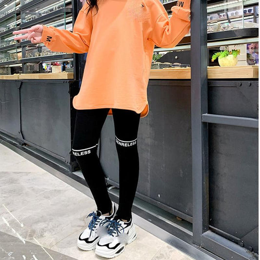 Girls' Leggings Summer Thin Section High Waist Solid Color Printed Letters Nine-point Pants Yoga Ballet Pants Outer Wear and Inner Wear