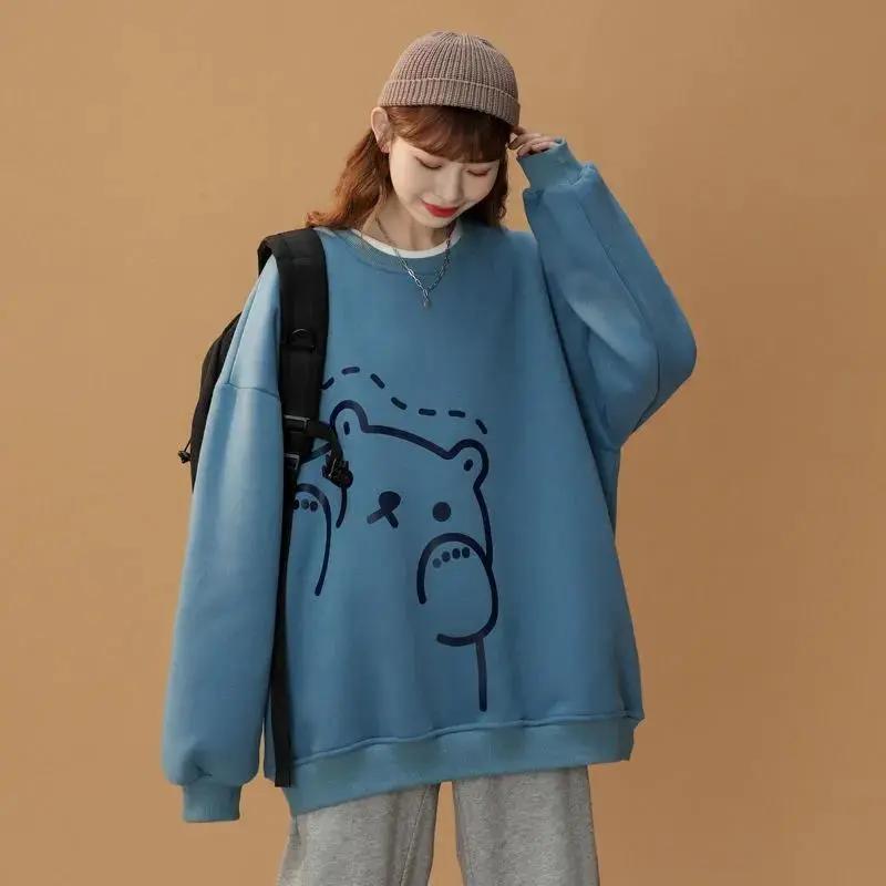 Spring and Autumn Women's Korean Style Loose Versatile Long Sleeve Loose Casual Printed Pullover Top