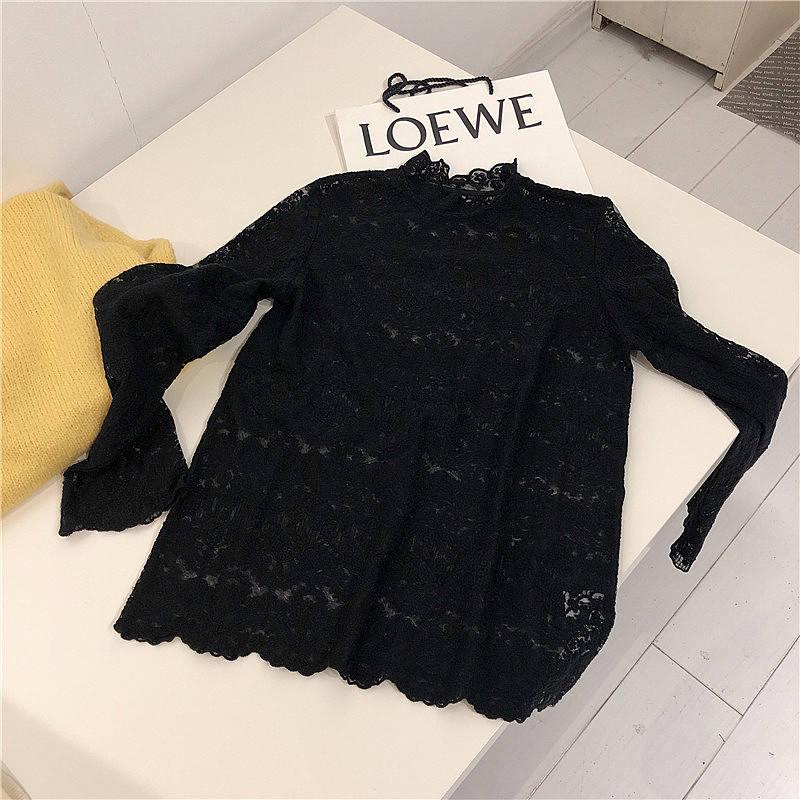 Autumn Clothing Western Style Sweater Lace Base Shirt Long Sleeve Sexy WOMEN'S Gauze on Clothes