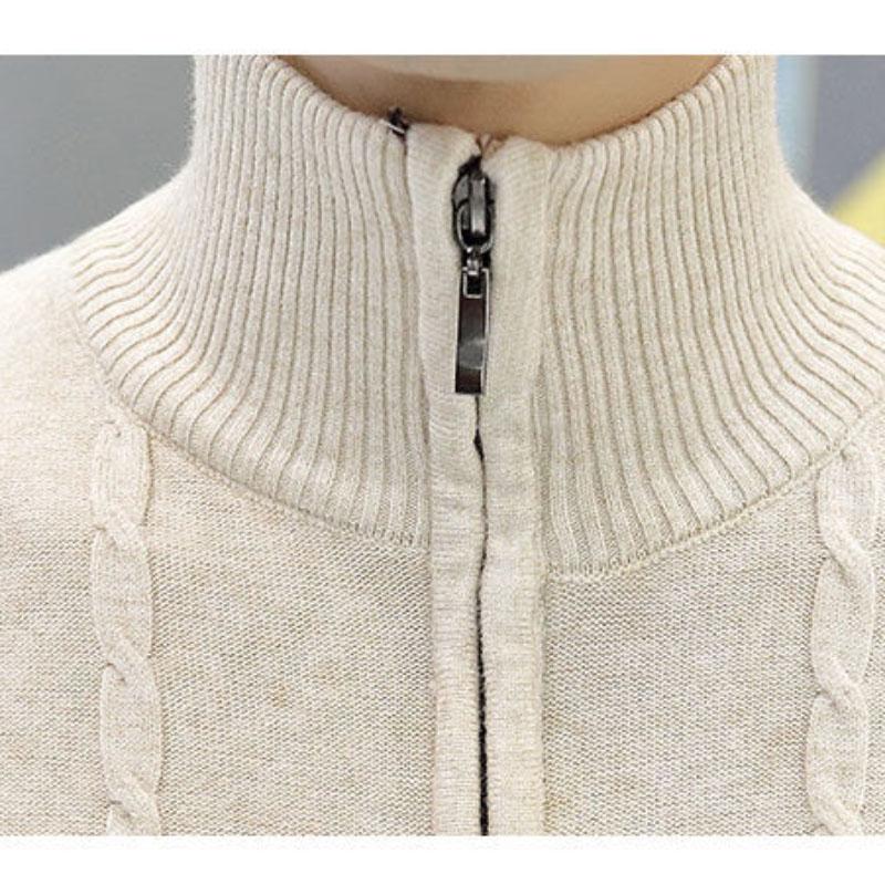 Sweater Wool Men's Slim Solid Color Knitted Half High Neck Zipper Pullover Sweater Bottoming Shirt