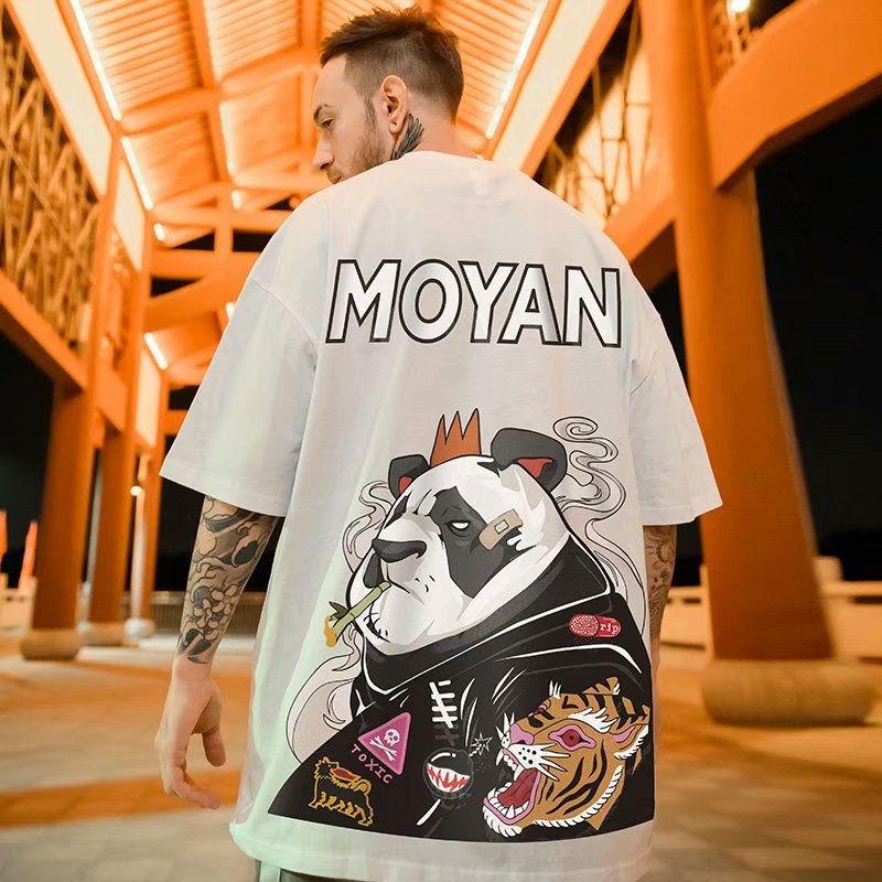Short-sleeved T-shirt Male Panda Chinese Style Pattern Printing Large Size Fat Loose All-match Half-sleeved Shirt