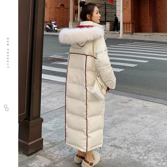 Fluffy Big Fur Collar Hooded Stand-up Collar Loose Down Padded Jacket Women's Winter Padded Jacket Thickened Warm Women's Jacket