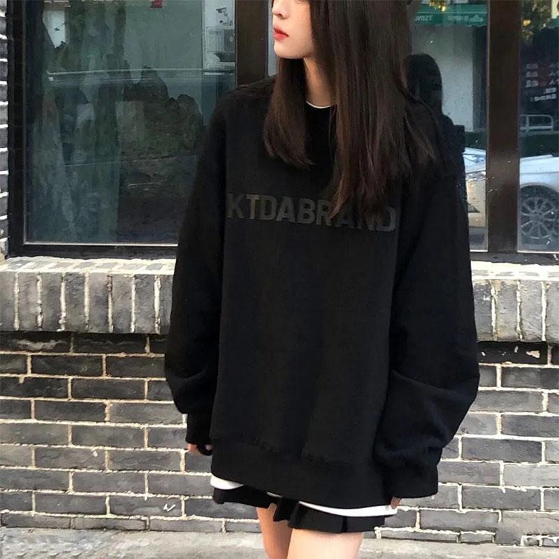 Oversize Sweater Jacket Women's Spring and Summer Loose Retro Hiphop High Street Casual Long-sleeved T-shirt Girls Black Letter Printing Sweater