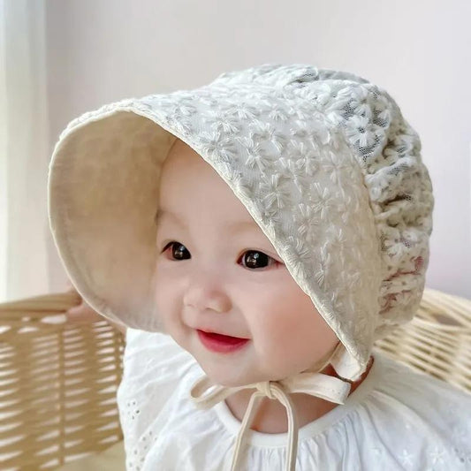Summer Baby Hollow Out Flower Lace Sun Hat Spring and Autumn Breathable Sun Protective Hat Infant Baby Princess Hat Newborn Sun Hat 1-12M