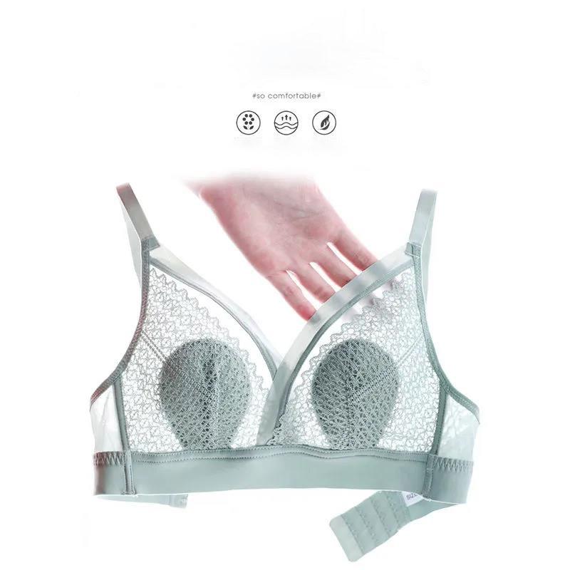 Ultra-thin Sexy Lace Underwear French Pure Anti-bump Latex Bra Gather Adjustment Type Breast Bra