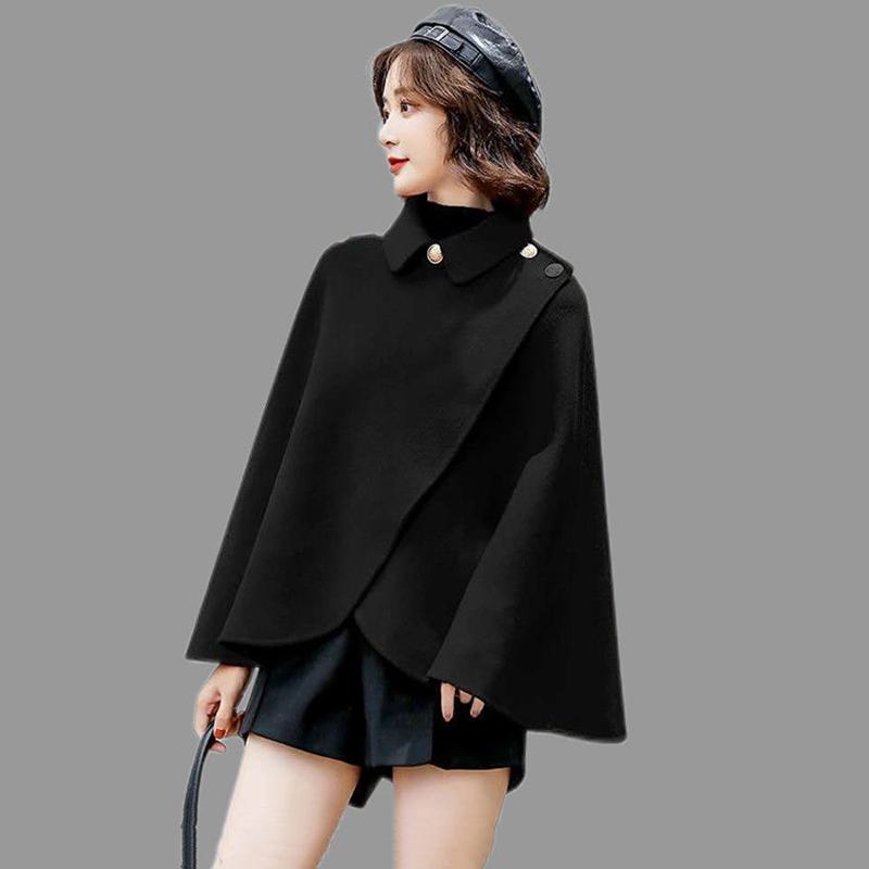 Cloak-style Outer Solid Color Shawl Jacket Women's All-match Woolen Cloak Ladies Temperament Warm Jacket Sleeveless Shawl