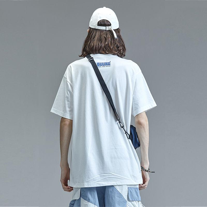 White Short-sleeved T-shirt Men's Trendy Brand Hip-hop Printed Cotton Sports Loose Short Sleeves