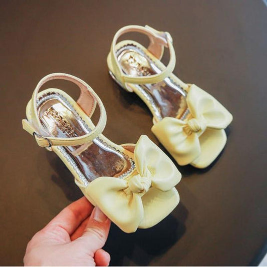 Girls Sandals Princess Shoes Children's High Heels Breathable Open-toe Summer Little Girls Bow Beach Shoes